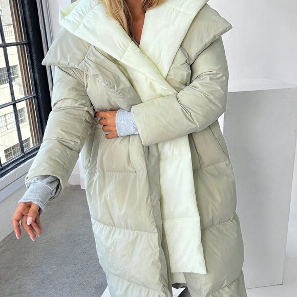 Multicolor Casual Women's Color Block Hooded Long Coat - Picture 6 of 6